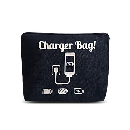 ShiQiao Spl Chargers Organiser Bag Black Charging Cables Travel Toiletry Pouch Electronic Charger Organiser Makeup Bag with Zipper Birthday Gifts for Mum Dad Charger Makeup Cosmetic Bags pouches - style: Charger Bag