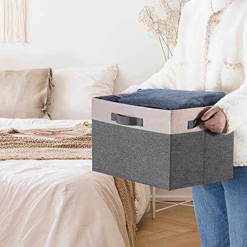 GhvyenntteS Large Fabric Storage Bins for Shelves with 3 Handles, 15x11x9.6 Inch Closet Storage Bins, Sturdy Foldable Storage Baskets for Shelves Closet Bedroom Living Room Office (Beige, Set of 3) - color: Grey & Beige, size: Large-3 Pack
