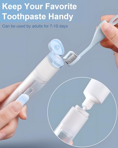 2 Pcs Travel Toothbrush Kit Fold Built-in Toothbrushes Set, Soft Bristles for Travel Camping School Business Trip (Blue, White) - color: Blue,white