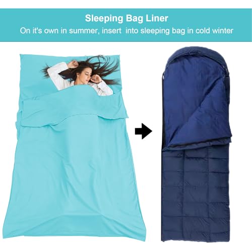 Sleeping Bag Liner,Travel Sheet & Adult Sleep Sack, Camping Sheets Travel Sleep Sack for Backpacking,Hotels & Hostels -Lightweight Single &Double Travel Sheet Camping Sheets - color: Double Glacier Blue