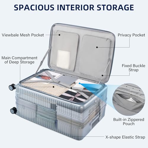 HanTrip Hard Shell Suitcases 28 Inch Large Checked Luggage with Spinner Wheels Cup Holder, Expandable Check in Luggage Lightweight Top Opening Luggage Big Rolling Suitcase with Lock, Silver - color: Arctic Silver, size: Expandable 28 Inch