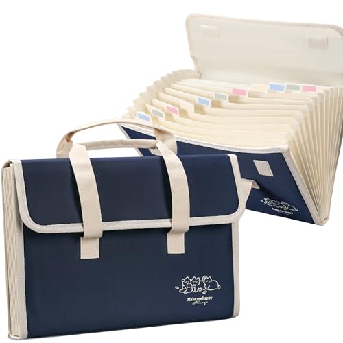 Accordion File Organizer with Handle,13 Pockets Expanding File Folder, Waterproof Oxford Canvas Organizer Accordion File Keeper for Letter Size / A4 File, for Office, School (Blue) - color: 1*blue