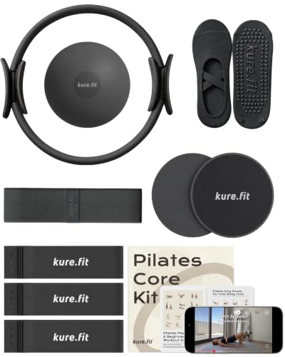 Pilates Kit for Women – Home Pilates Equipment Set with Ring, Ball & Resistance Bands | Pilates Starter Kit with Accessories in Gift Box - color: Black, style: Core Kit - 10PC