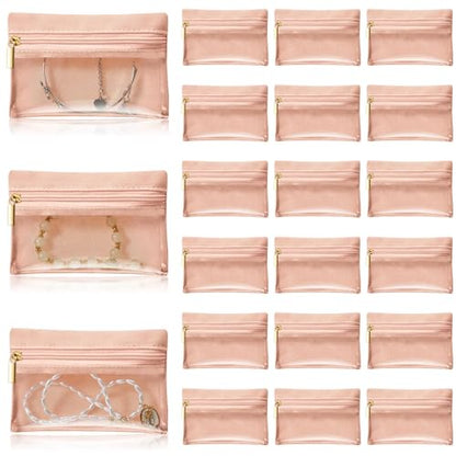 Uiifan Travel Jewelry Organizer Flannel Jewelry Bags Portable Jewelry Pouch with Zipper Pockets for Women Girl Gift - color: Light Pink