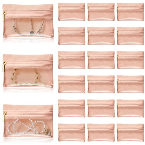 Uiifan Travel Jewelry Organizer Flannel Jewelry Bags Portable Jewelry Pouch with Zipper Pockets for Women Girl Gift - color: Light Pink