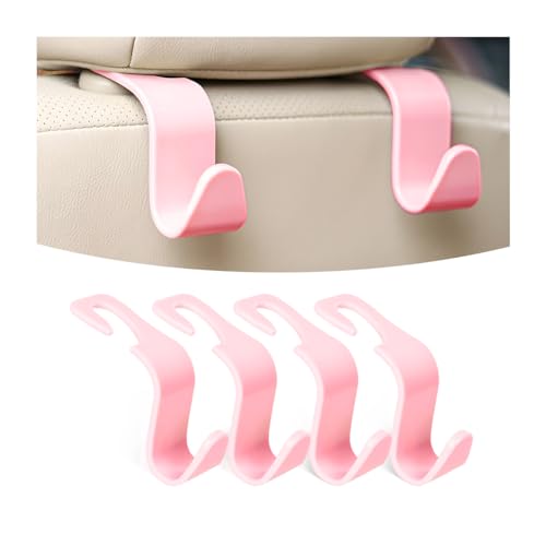 Osilly Car Seat Headrest Hook, 4 Pack Auto Seat Hanger Storage Organizer for Purse Handbag Coats Grocery Bags, Automotive Interior Accessories, Universal Vehicle Backseat Hanging Hook (Pink) - color: Pink