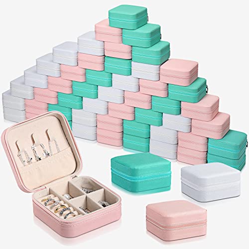 Batiyeer 50 Pcs Small Jewelry Travel Case Bulk Jewelry Organizer Wedding Bridesmaid Proposal Return Favor Graduation Gift(White Pink Green) - color: White Pink Green
