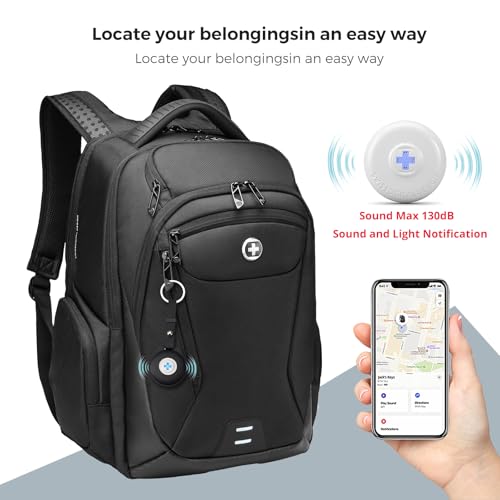 Swissdigital Design Men's Laptop Backpack with Apple Find My, Business Travel Backpack with USB Charging Port and RFID Protection, Work Backpack Fits 15.6 inches Computer,Black| SD16959508F-01 - color: Black-finder