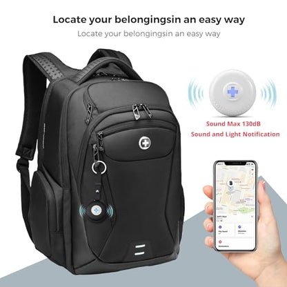 Swissdigital Design Men's Laptop Backpack with Apple Find My, Business Travel Backpack with USB Charging Port and RFID Protection, Work Backpack Fits 15.6 inches Computer,Black| SD16959508F-01 - color: Black-finder