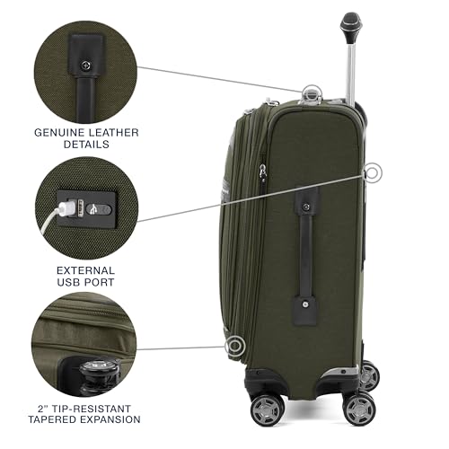 Travelpro Platinum Elite Softside Expandable Carry on Luggage, 8 Wheel Spinner Suitcase, USB Port, Suiter, Men and Women, Pilot Green, Carry On 21-Inch - color: Pilot Green, size: Carry-On 21-Inch