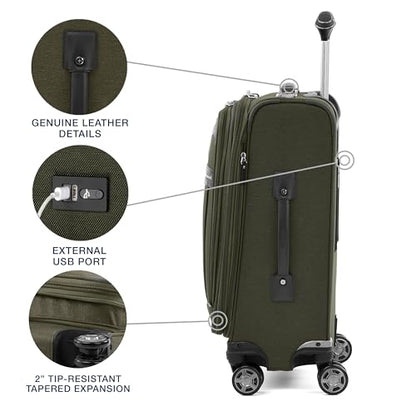 Travelpro Platinum Elite Softside Expandable Carry on Luggage, 8 Wheel Spinner Suitcase, USB Port, Suiter, Men and Women, Pilot Green, Carry On 21-Inch - color: Pilot Green, size: Carry-On 21-Inch