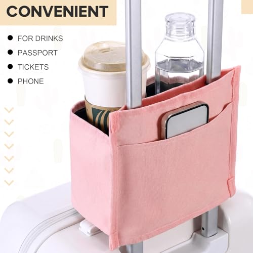 Tallew Luggage Travel Cup Holder Bag for Women, Suitcase Holds 2 Cups Hands-free Drink Organizer Attachment for Luggage, TravelGift for Female Travelers Flight Attendants(Pink)