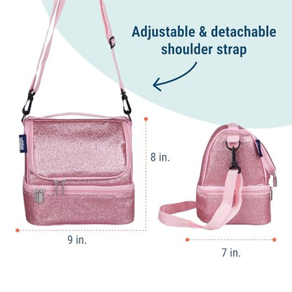 Wildkin Kids Two Compartment Insulated Lunch Bag – Keeps Food Hot or Cold, Easy-Clean Lining, Leak-Resistant & BPA-Free – Boys & Girls, Ideal for School, Travel & Daycare – Pink Glitter - color: Pink Glitter
