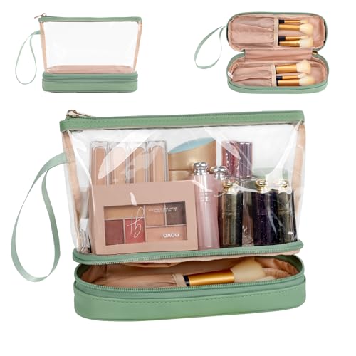 Ethereal Clear Makeup Bag, Green TSA Approved Toiletry Bag with Brushes Compartment Small Travel Make up Bags for Women - color: 08-green clear