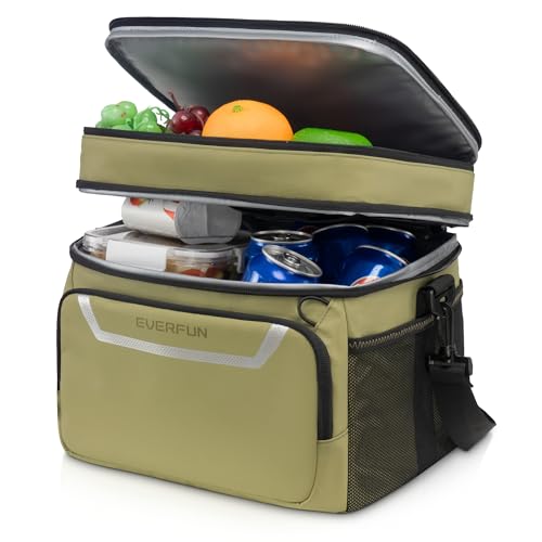 EVERFUN Small Compact Cooler Bag 24/48 Can Insulated Lunch Box Double Deck Soft Leak-Proof Waterproof Collapsible Ice Chest for Men Women Work Travel Car Trip Picnic Beach - color: Green Moss, size: Medium