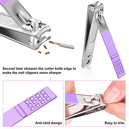 Manicure Set, Travel Mini Nail Clippers Kit Pedicure Care Tools, 10pcs Stainless Steel Grooming kit (Violet) - color: Purple