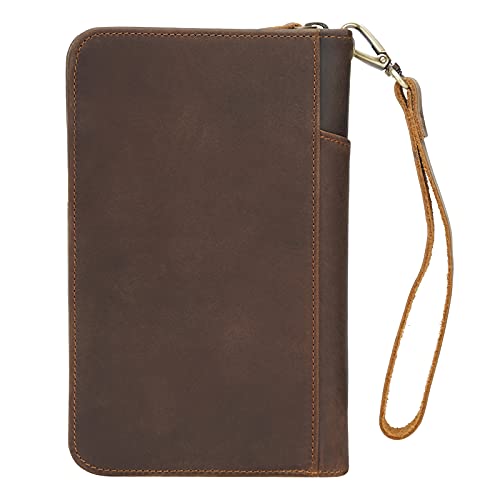 Polare Full Grain Leather Passport Holder Cover Case for Men and Women RFID Blocking Family Travel Wallet Holds 6 Passports - color: Dark Brown