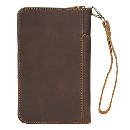Polare Full Grain Leather Passport Holder Cover Case for Men and Women RFID Blocking Family Travel Wallet Holds 6 Passports - color: Dark Brown