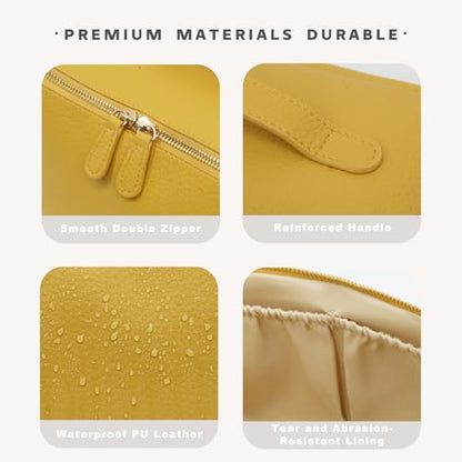 Travel Makeup Bag – Large Cosmetic Organizer with Waterproof PU Leather, Smooth Double Zipper & Tear-Resistant Lining, Toiletry Pouch for Women (Yellow) - color: 01-Yellow