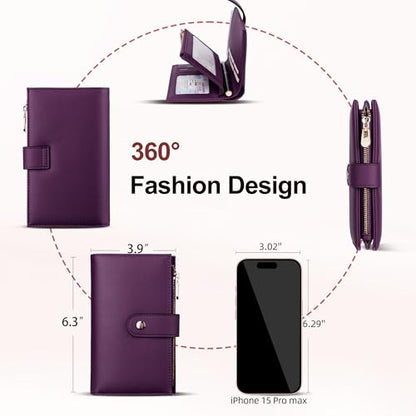 yiijay Womens Wallet RFID Blocking Vegan Leather Trifold Clutch Credit Card Holder Ladies Travel Wallet Purse with Pen Holder - color: 2Dark Purple