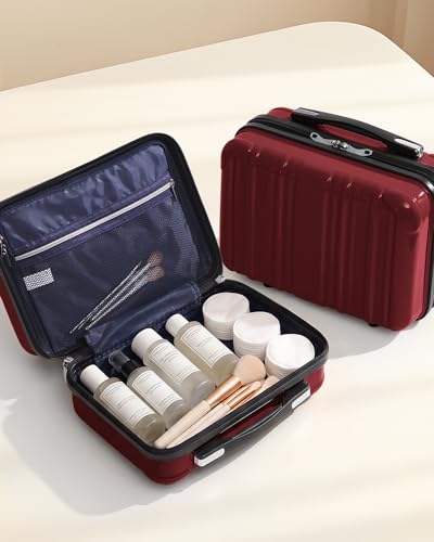 Coolife Luggage Sets, 5 Piece Durable Suitcase, Lightweight Carry on Luggage with PC+ABS Hardshell, Dual Spinner Wheels, TSA Lock and YKK Zipper(wine wind new, 5 piece set) - color: wine wind new, size: 5 piece set