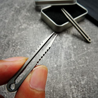 Canku 2pcs Mini Tweezers Portable Titanium Alloy EDC Survival Camping Outdoor Travel Tool(Silver) … - color: Silver