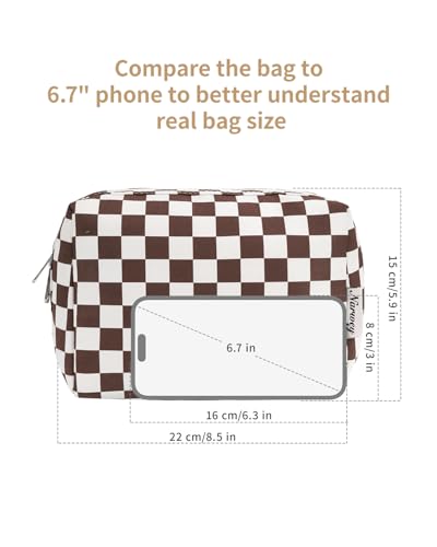 Narwey Checkered Makeup Bag Travel Cosmetic Bag Organizer Toiletry Bag Make Up Bags with Compartments for Women Girls (Large, Dark Checkerboard) - color: YB-Dark Checkerboard, style: Large