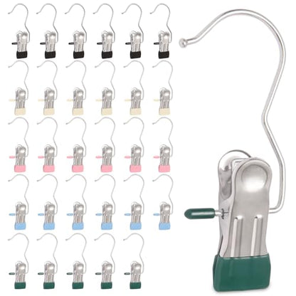 30 Pack Heavy Hanger Clips for Closet, Laundry Hooks Hanging Clips with, Clothespin for Clothes Pants,Clothes Pins Multi-Purpose Clip Big Hangers & Pants Clip Hangers for Hats Socks Towels Travel - color: Colours