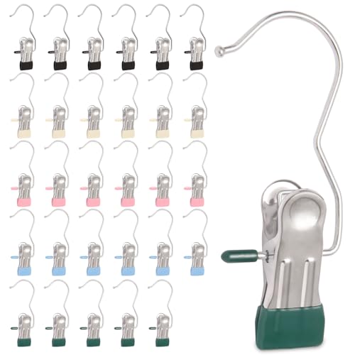 30 Pack Heavy Hanger Clips for Closet, Laundry Hooks Hanging Clips with, Clothespin for Clothes Pants,Clothes Pins Multi-Purpose Clip Big Hangers & Pants Clip Hangers for Hats Socks Towels Travel - color: Colours