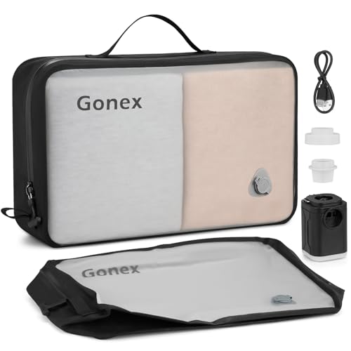 Gonex Vacuum Travel Bag with Pump, Reusable Compression Packing Bag with Handle & Transparent Window, Wide Opening, Waterproof Travel Storage Organizer for Carry-On Suitcase, Backpack (1PC+Pump) - size: 1PC with Pump