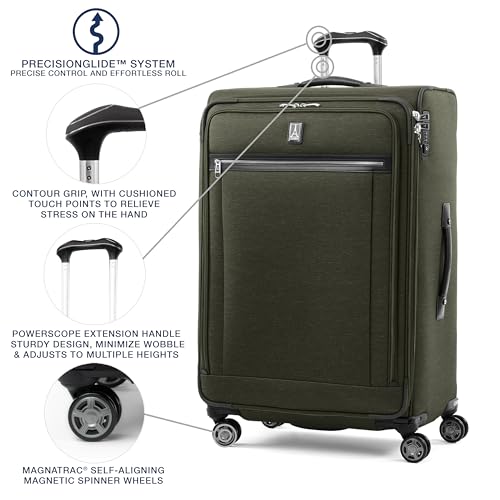 Travelpro Platinum Elite Softside Expandable Checked Luggage, 8 Wheel Spinner Large Suitcase, TSA Lock, Men and Women, Pilot Green, Checked Large 29-Inch - color: Pilot Green, size: Checked-Large 29-Inch