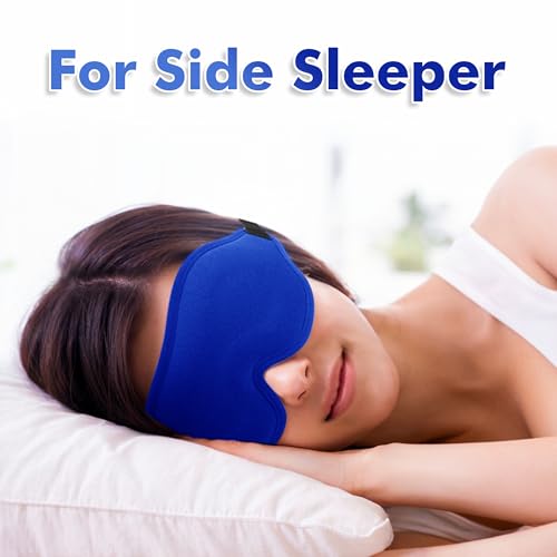 Sleep Eye Mask for Men Women, Sleeping Mask for Side Sleeper, Travel Blackout Night Blindfold Eye Shade Cover with Adjustable Strap (Blue) - color: Blue