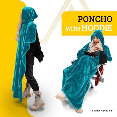 Travel Blanket Airplane Compact with Hoodie – 2in1 Airplane Travel Accessories from Plane Blanket to Travel Pillow with Luggage Strap, Soft Handle & Secure Pocket - color: Teal, size: 62x41''