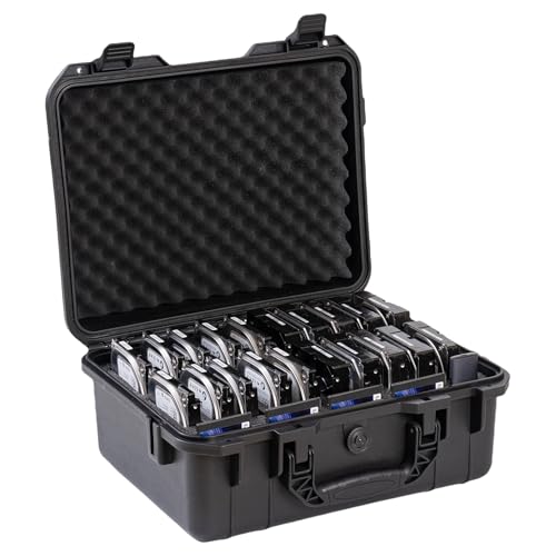 Hard Drive Case 3.5inch 20-Bay Multi-Protection HDD Storage Box Suitcase with Foam External Hard Drive Carrying Case Anti-Static Shock Moisture Proof for HDD/SSD/M.2