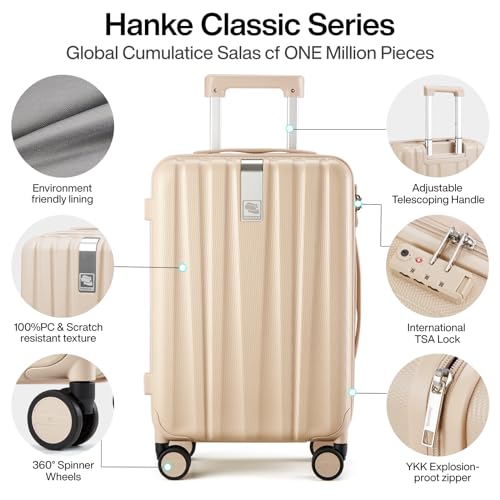 Hanke 20 Inch Carry On Luggage 22x14x9 Airline Approved Lightweight PC Hard Shell Suitcases with Wheels Travel Luggage Rolling Suitcase Travel Luggage Bag for Weekender（Cuba Sand） - color: Cuba Sand, size: Carry on 20 Inch