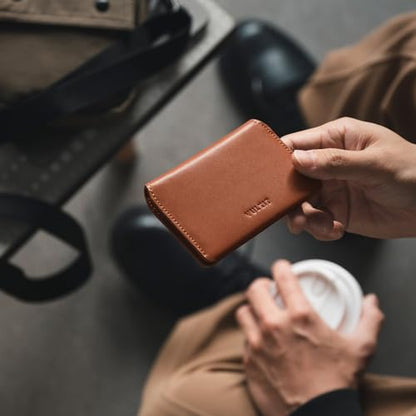 VULKIT Slim Minimalist Card Holder RFID Blocking Leather Credit Card Holder Front Pocket Wallet Magnetic Closure - color: Brown