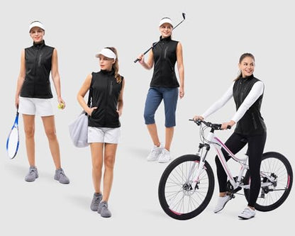 33,000ft Women's Lightweight Running Vest Outerwear with Pockets, Windproof Sleeveless Jacket for Golf Hiking Travel - color: Black-1, size: Large