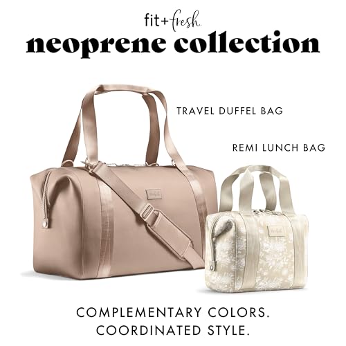 Fit & Fresh Remi Lunch Bag for Women Work – Neoprene Lunch Tote with Containers & Ice Pack, Reusable Meal Prep Lunch Box, Large Capacity, Machine Washable, Tan Toile - color: Tan Floral