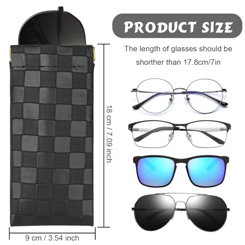Sightor Sunglasses Case, 2 Pcs Soft Eyeglass Cases Checkered Sunglass Case Portable Squeeze Top Leather Glasses Pouch - color: Black, White