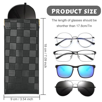Sightor Sunglasses Case, 2 Pcs Soft Eyeglass Cases Checkered Sunglass Case Portable Squeeze Top Leather Glasses Pouch - color: Black, Brown