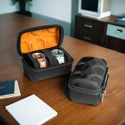 2 slots watch case for travel and storage, hard Watch Roll Organizer holder for Men and Women with microfiber lining - size: 2 slots