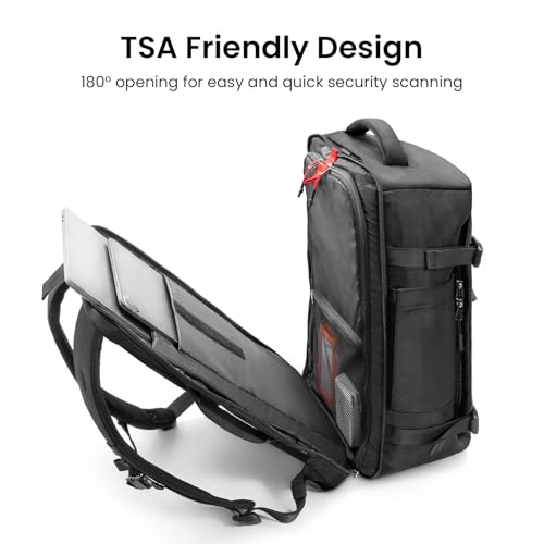 tomtoc Travel Backpack 40L, TSA Friendly Flight Approved Carry-on Luggage Hand Water-resistant Lightweight Business Rucksack, Durable Large Weekender Bag Daypack Fits 17.3 Inch Laptop, PFAS Free - color: Black, size: 40L