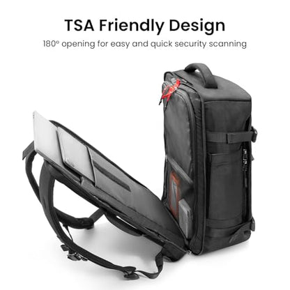 tomtoc Travel Backpack 40L, TSA Friendly Flight Approved Carry-on Luggage Hand Water-resistant Lightweight Business Rucksack, Durable Large Weekender Bag Daypack Fits 17.3 Inch Laptop, PFAS Free - color: Black, size: 40L
