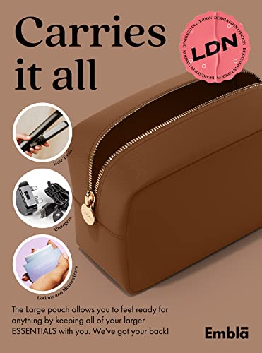 Embla Large Makeup Bag and Waterproof Nylon Travel Toiletry Bag, Large Capacity Cosmetic Zipper Pouch, Dark Brown - color: Chocolate, size: Large