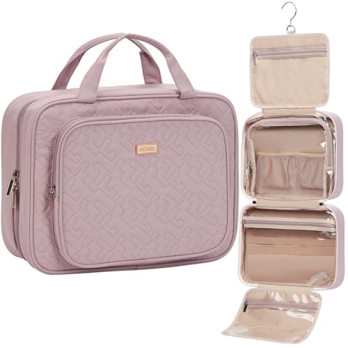NISHEL Travel Toiletry Bag for Women, Makeup Essentials Organizer, Hanging Case for Accessories, Cosmetics, Large Size, Peach Pink - color: Peach-Pink, size: Large