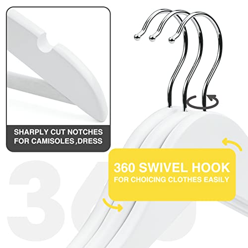 White Wooden Hangers 30 Pack Slim Coat Hangers for Closet with Smooth Finish,Shirt,Suit,Dress,Heavy Duty Clothes Hanger - color: White
