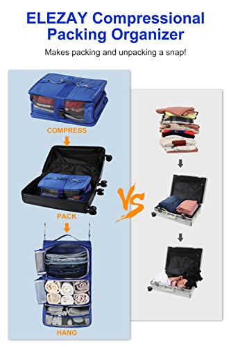 ELEZAY Hanging Packing Cubes Portable Closet 3-Shelf Travel Collapsible Compression Garment Organizer for Carry-on Luggage Suitcase Space Saver Bag X-Large_12*10 * 24 in, Blue - color: Blue, size: X-Large_12*10*24 IN
