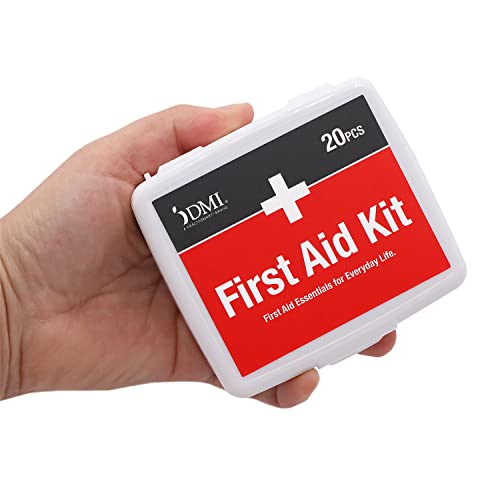 DMI First Aid Kit, Mini 20 Piece Kit, Small and Compact All Purpose Use for Minor Cuts and Scrapes, Durable Water Resistant Case, Convenient and Portable, White, 1 Count - size: 20 Piece