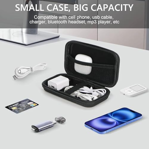 Portable Protection Hard EVA Case for External Battery, Cell Phone, GPS, Hard Drive, USB/Charging Cable, Small Carrying Bag Mesh Inner Pocket, Zipper Enclosure, Universal Travel Pouch Bag - color: Black