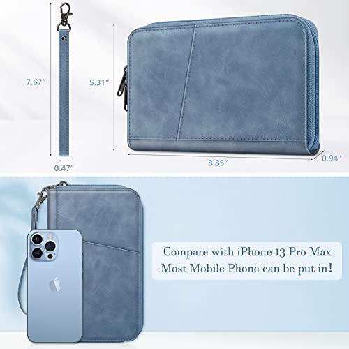 Fintie Family Passport Holder Wallet, RFID Blocking Travel Document Organizer Clutch Bag Credit Cards Case Cover for Women Men - color: Haze Blue